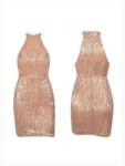 Еластична мини пайетена рокля Евиана в сребрист цвят-Copy