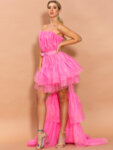 Разкроена цикламена рокля тип бюстие от тюл Антоанет-Copy