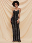 Дълга пайетена рокля Димана със златисти пайети-Copy