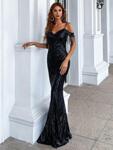 Дълга официална черна рокля с пайети Алба-Copy