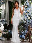 Бяла дълга абитуриентска рокля Вая със сребристи пайети и силует русалка-Copy