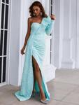 Официална дълга пайетена рокля Синтия с А-линия в небесносин цвят-Copy