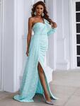 Официална дълга пайетена рокля Синтия с А-линия в небесносин цвят-Copy