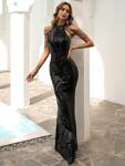 Дълга черна бутикова рокля Ниана със силует русалка