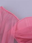 Официална розова бандажна рокля Косара с презрамки от перли-Copy