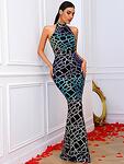 Дълга бежова бутикова рокля Поля със силует русалка и шарени пайети-Copy