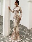 Дълга златиста пайетена рокля Федерика с дълги ръкави-Copy