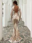 Дълга златиста пайетена рокля Федерика с дълги ръкави-Copy