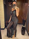 Дълга oversize плетена плажна рокля Фиона в цвят каки със силна еластичност-Copy