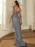 Официална дълга асиметрична рокля с цепка Савина в небесносин цвят-Copy