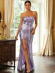 Дълга пайетена бална рокля тип бюстие Естер с цепка в лилав цвят