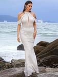 Официална дълга пайетена бална рокля Деана тип русалка с дълбоко V-образно деколте-Copy