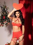 Еротичен червен прозрачен комплект бельо Лолита с жартиерна пола с кръстосани ластици отзад