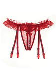 Еротични червени прашки без дъно Кристина с перли отдолу и жартиерни връзки