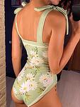 Двулицев бледорозов бански костюм Инес с флорален принт - цветен и чернобял принт-Copy