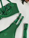 Зелен харнес комплект бельо от четири части Алис - сутиен, прашки, жартиери и чокър