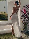 Дълга плажна рокля Хилда от плетиво с бляскави нишки в бял цвят-Copy