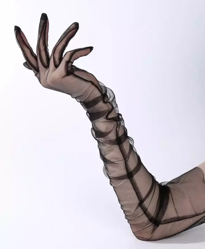 Черни дълги прозрачни ръкавици от мрежа Екатерина