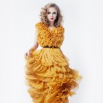 Cotton Long Yellow Sleeve Party Dress 