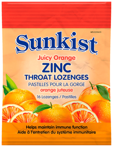 Zinc Throat Lozenges/Цинк + Витамин С и Ехинацея Sunkist (с вкус на портокал), 16 дъвчащи таблетки