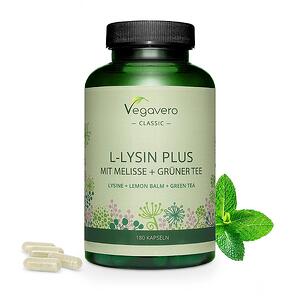 Vegavero, L-lysin plus mit melisse + grünter tee Л-лизин + маточина и зелен чай 180 капсули, 100% Vegan