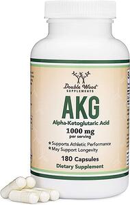 Double Wood, AKG (Alpha Ketoglutaric Acid) АЛФА-КЕТАГЛУТАРОВА КИСЕЛИНА, 180 капсули