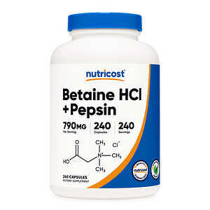Nutricost, Betaine HCL + Pepsin/ Бетаин хидрохлорид + Пепсин, 240 капсули
