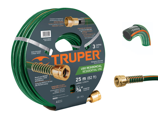 TRUPER комплект трислоен 3/4" маркуч, месингови фитинги, зелен - 25 м TRUPER комплект трислоен 3/4" маркуч, месингови фитинги, зелен - 25 м