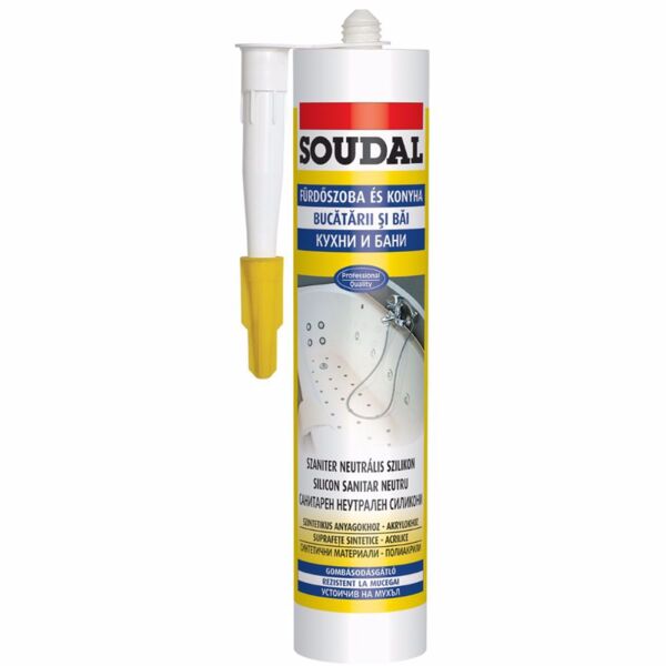 Санитарен силикон SOUDAL, 280 ml, картуш бял Санитарен силикон SOUDAL, 280 ml, картуш бял