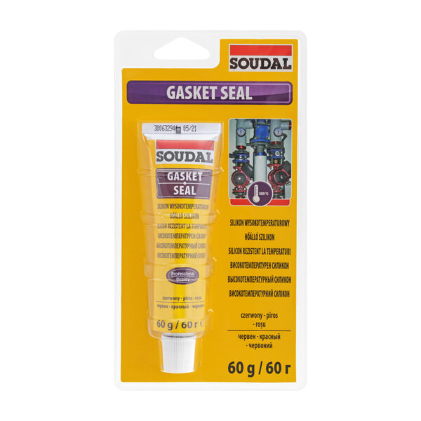 Високотемпературен силикон SOUDAL, Gasket Seal 280 ⁰C, 60 ml, червен Високотемпературен силикон SOUDAL, Gasket Seal 280 ⁰C, 60 ml, червен