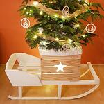 Класическа Бяла Дървена Шейна - поставка за Коледна елха и подаръци