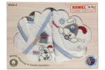 Комплект бебешко халатче и кърпи - бяло и синьо