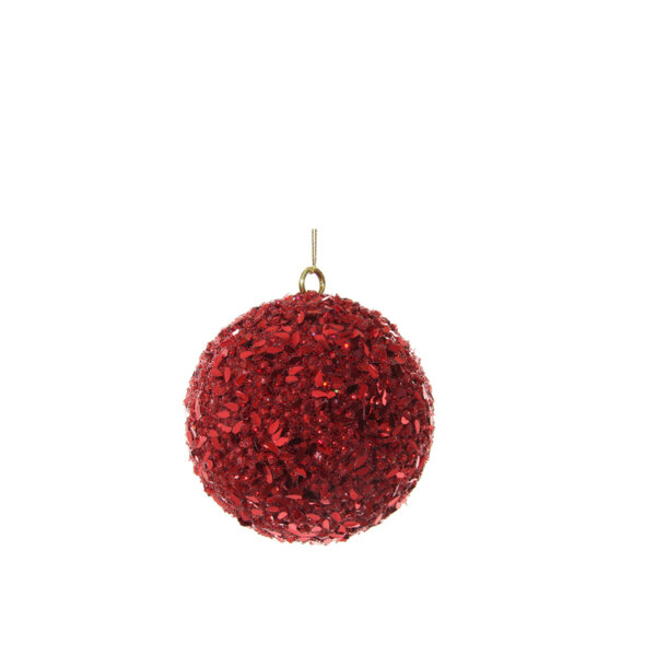 КОЛЕДНА СТЪКЛЕНА ТОПКА Shishi BEAD SEQUIN BALL RED 8 CM КОЛЕДНА СТЪКЛЕНА ТОПКА Shishi BEAD SEQUIN BALL RED 8 CM